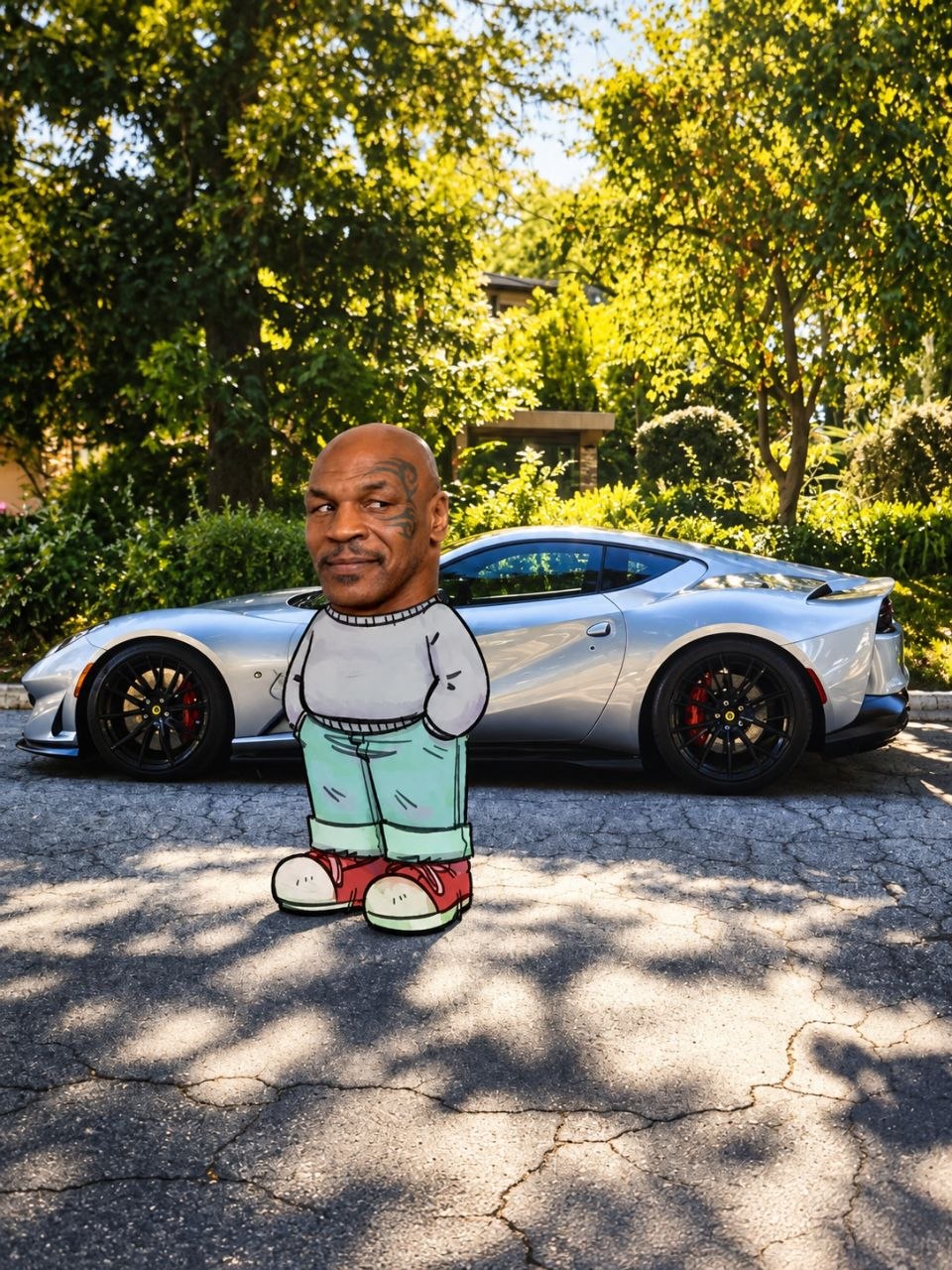 Chillson standing in front of a silver Ferrari