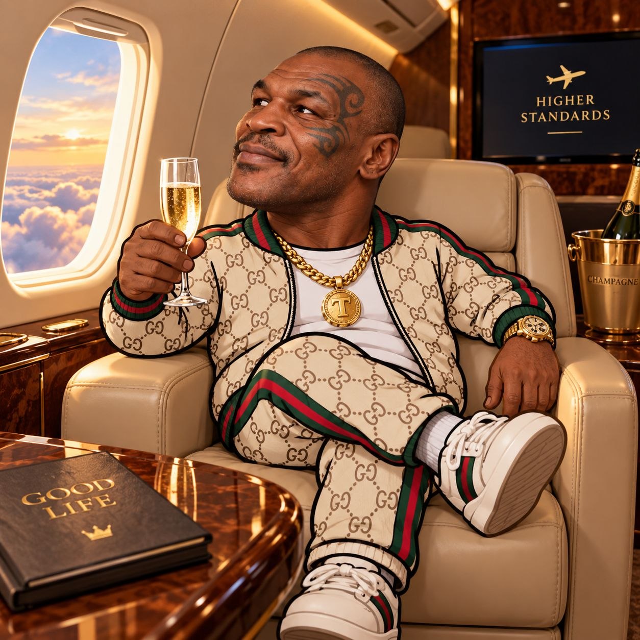 Chillson sipping champagne on a private jet